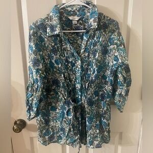 CJ Banks Floral Print Button Up Blouse